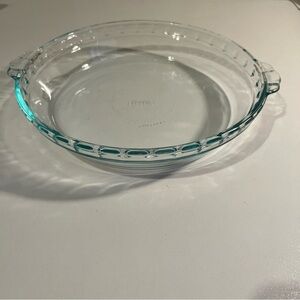 Vintage Pyrex Clear Glass Pie Plate Hint Of Blue 9.5” Scalloped Edges #229